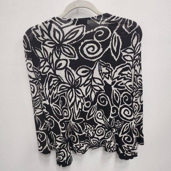 Picadilly Artsy Cardigan Womens Petite Medium Floral Slinky Open Ruffle BOHO - Picture 2 of 8